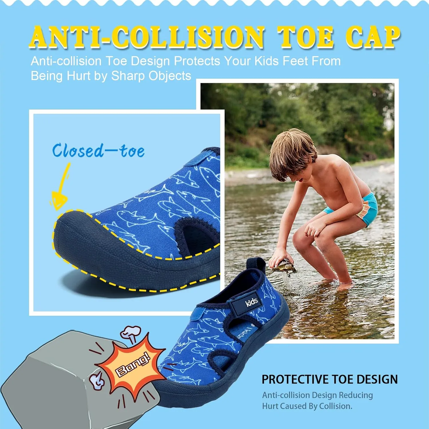 Boys Girls Water Shoes Quick-Dry Wide Toe Box Shoes Toddler Cute Beach Swim Pool Shoes(Toddler/Little Kid)