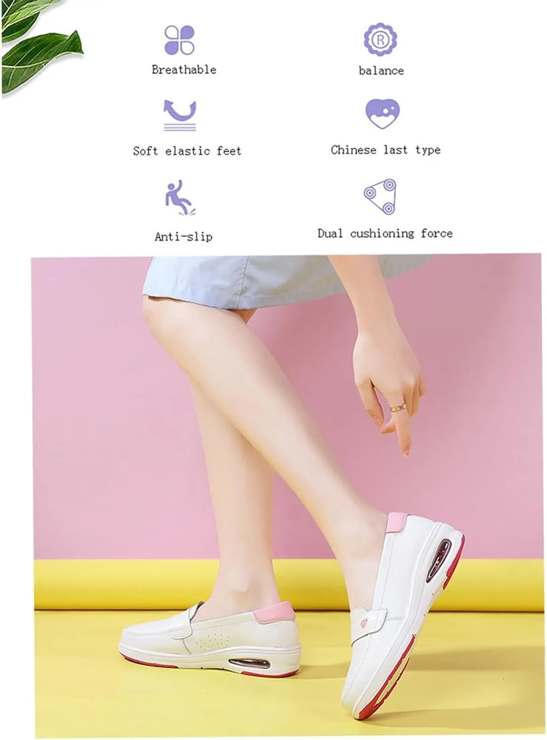 Orthopedic Walking Shoes for Women, Women's Leather Non-Slip Work Wide Fit Comfy Air Cushion Breathable Slip On Walking Nurse Shoes, Comfortable Air Cushion, for Nurse Doctors