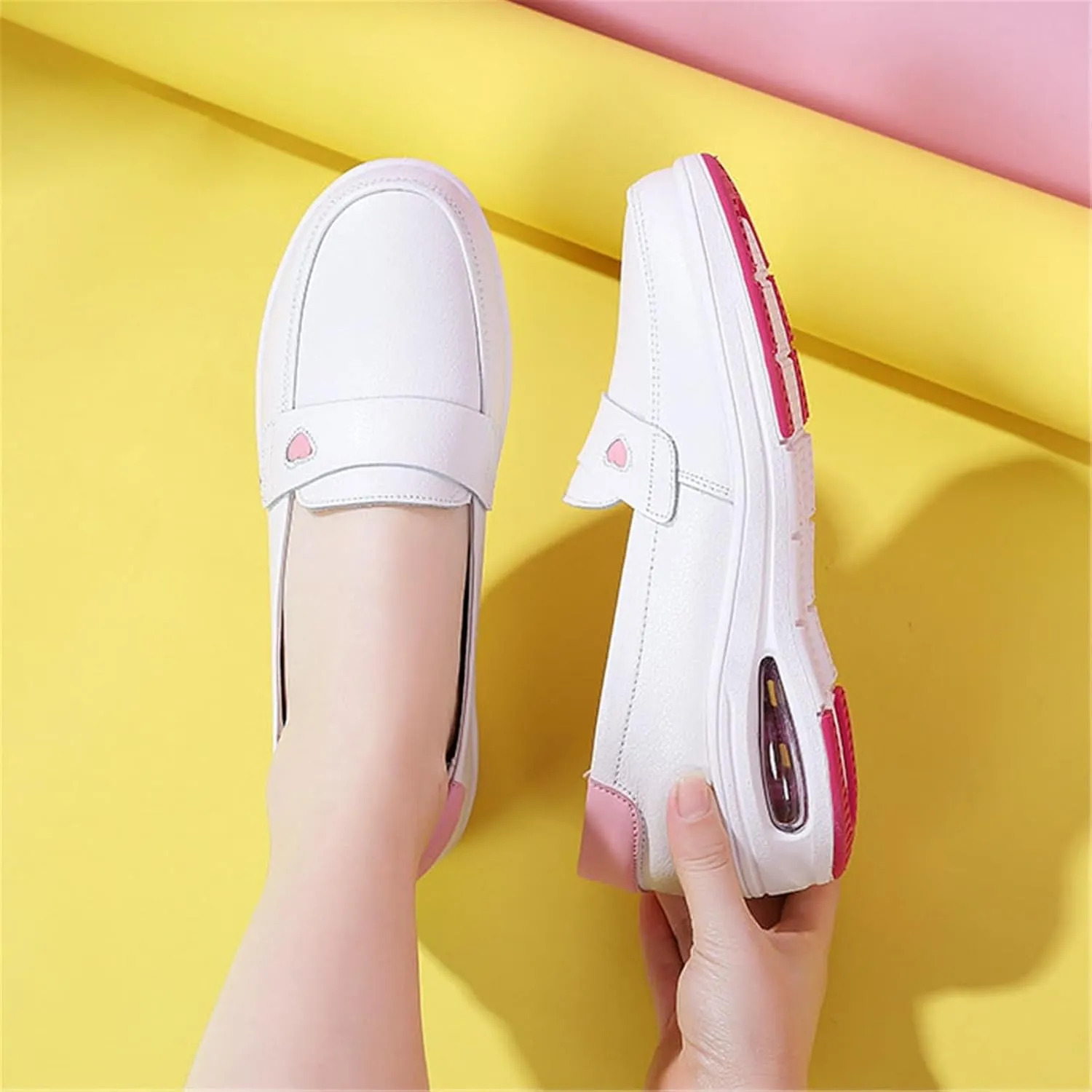 Orthopedic Walking Shoes for Women, Women's Leather Non-Slip Work Wide Fit Comfy Air Cushion Breathable Slip On Walking Nurse Shoes, Comfortable Air Cushion, for Nurse Doctors