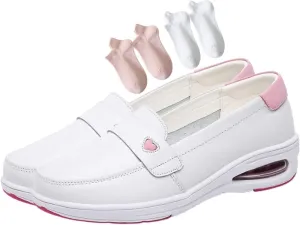Orthopedic Walking Shoes for Women, Women's Leather Non-Slip Work Wide Fit Comfy Air Cushion Breathable Slip On Walking Nurse Shoes, Comfortable Air Cushion, for Nurse Doctors