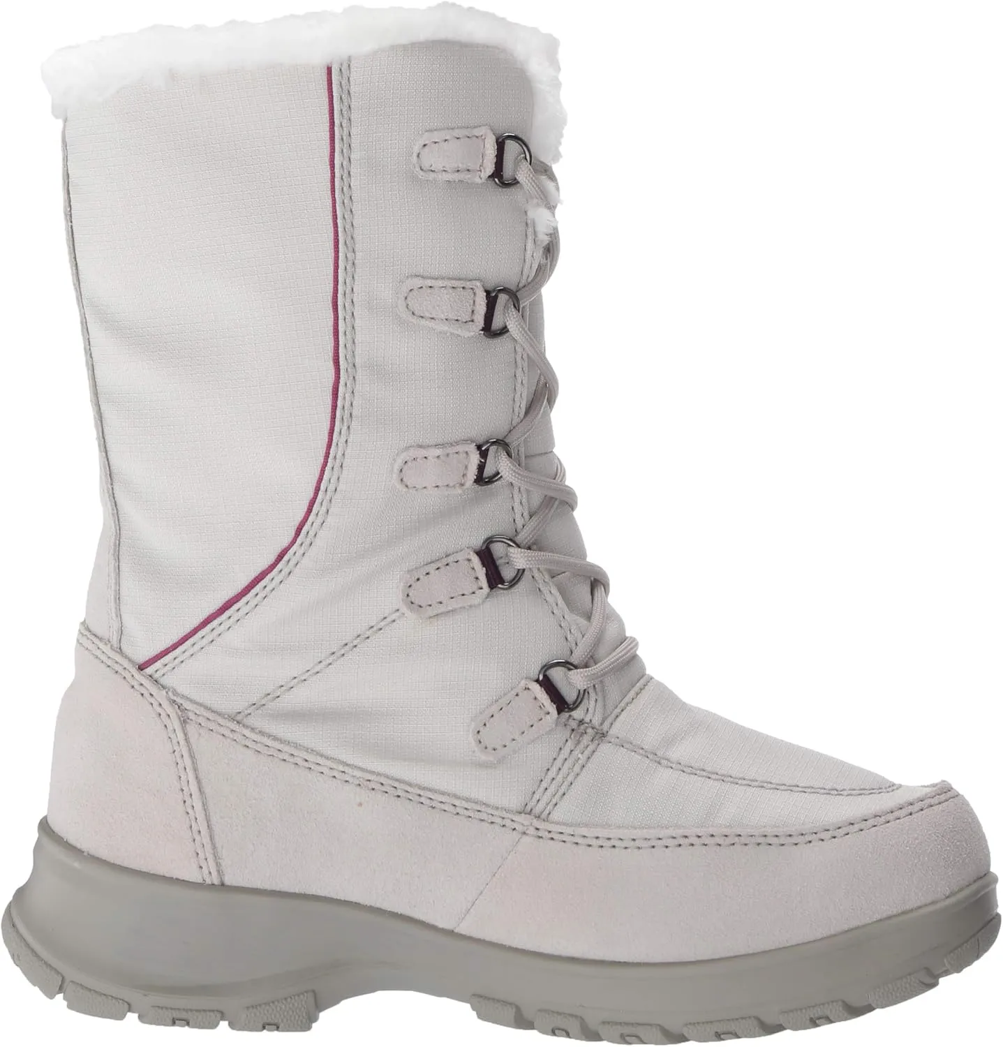 TECS 10" Womens Warm Winter Snow Boots Mid Calf Waterproof Insulated Microfleece Lining Felt Collar Trim Ankle Boot Adjustable D-Ring Lace Up Closure Anti Slip Outsole
