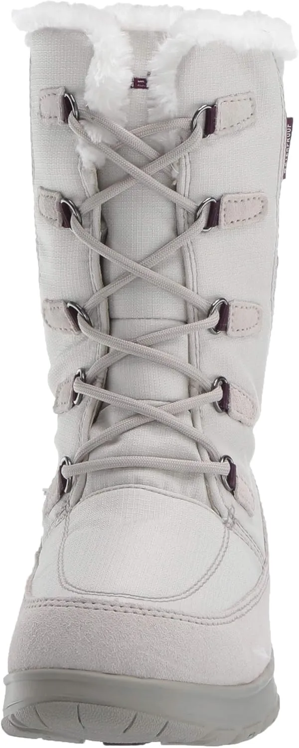TECS 10" Womens Warm Winter Snow Boots Mid Calf Waterproof Insulated Microfleece Lining Felt Collar Trim Ankle Boot Adjustable D-Ring Lace Up Closure Anti Slip Outsole