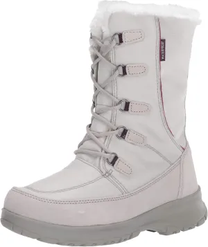 TECS 10" Womens Warm Winter Snow Boots Mid Calf Waterproof Insulated Microfleece Lining Felt Collar Trim Ankle Boot Adjustable D-Ring Lace Up Closure Anti Slip Outsole