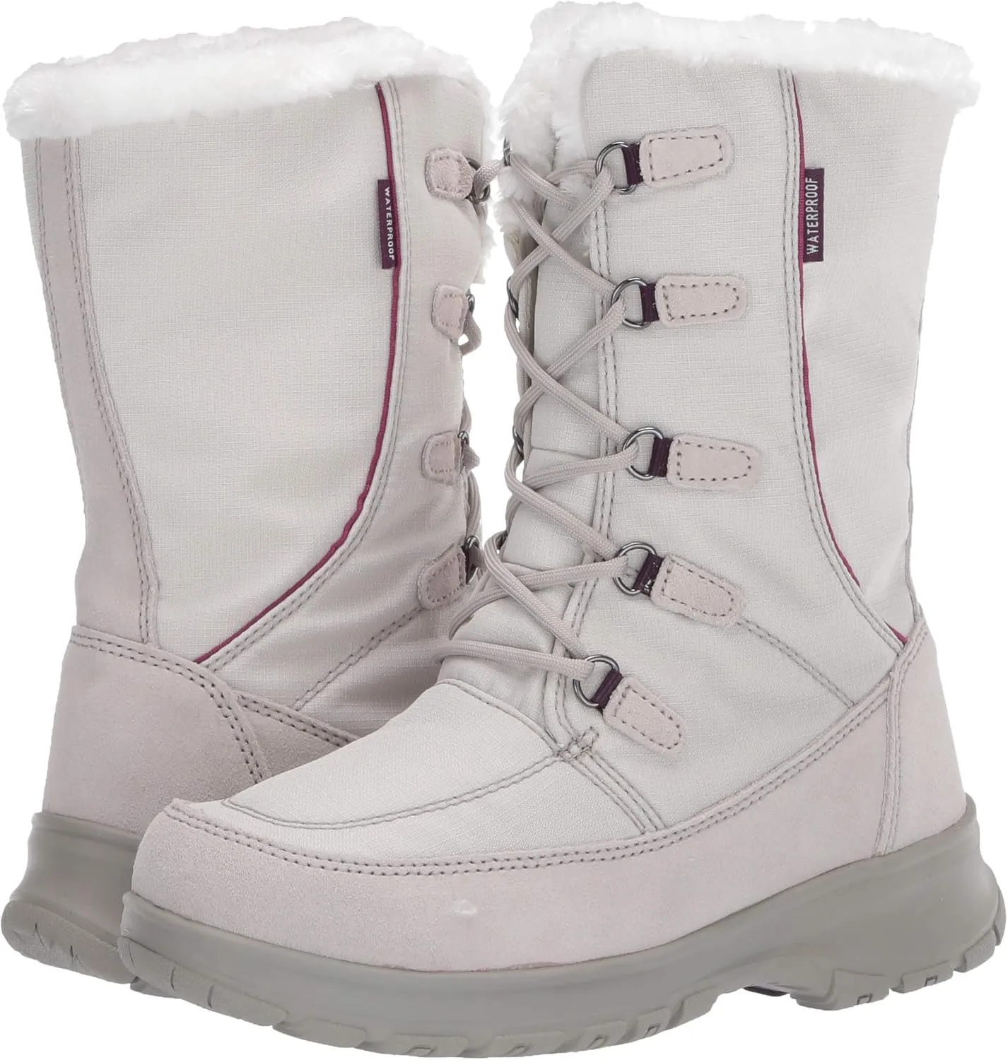 TECS 10" Womens Warm Winter Snow Boots Mid Calf Waterproof Insulated Microfleece Lining Felt Collar Trim Ankle Boot Adjustable D-Ring Lace Up Closure Anti Slip Outsole