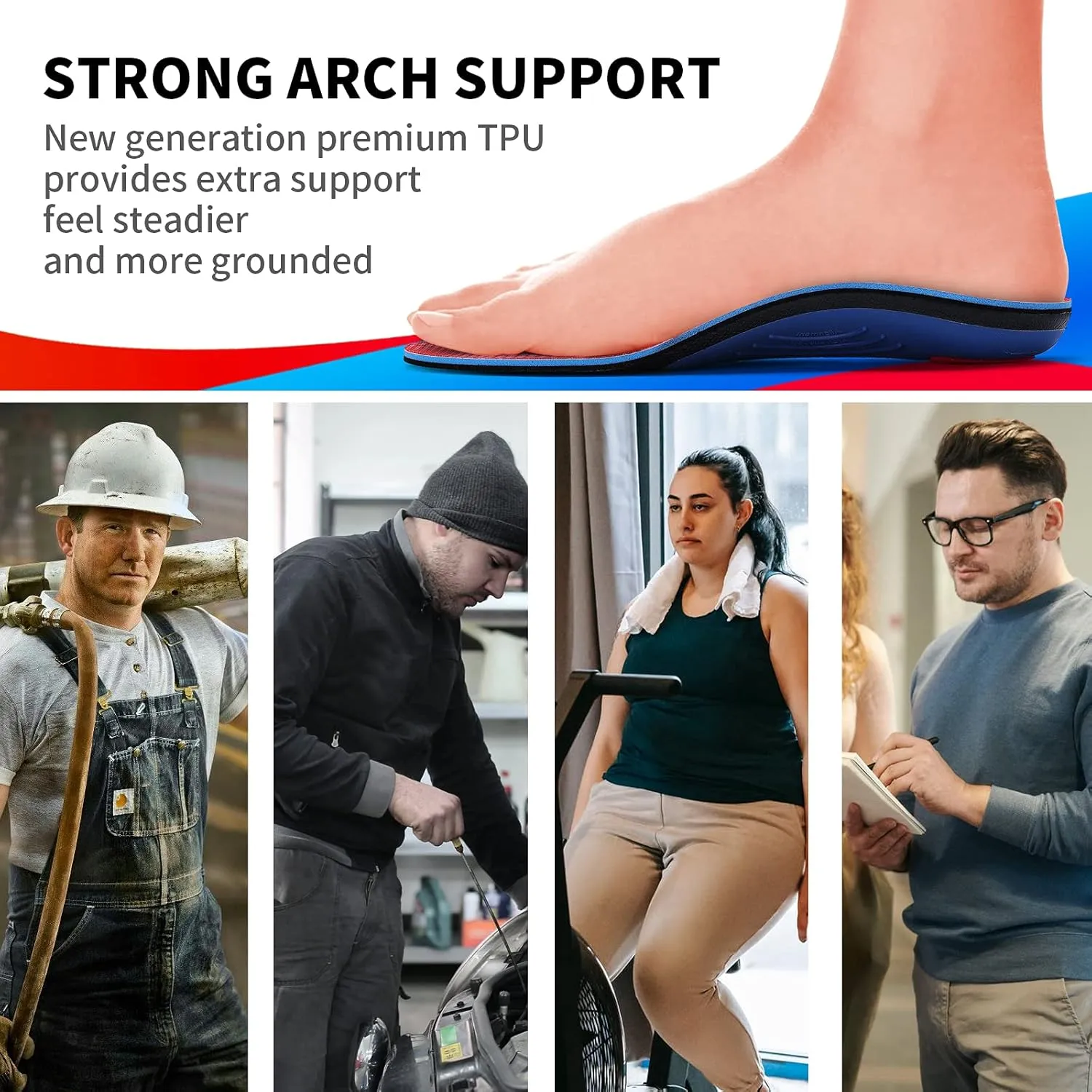 Walkomfy Heavy Duty Support 210  lbs Plantar Fasciitis Insoles for Men Women, High Arch Support Insoles, Orthotic Insert Relief Foot Pain, Flat Feet, Men's 10-10.5 / Women's 12-12.5, (11.42")