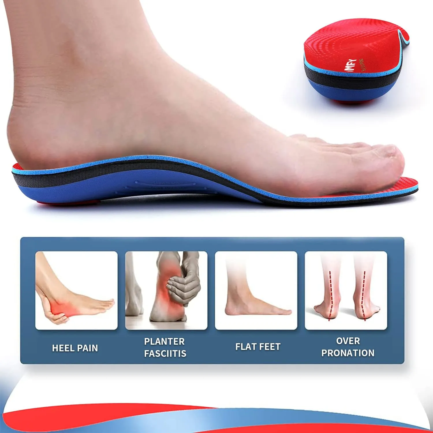 Walkomfy Heavy Duty Support 210  lbs Plantar Fasciitis Insoles for Men Women, High Arch Support Insoles, Orthotic Insert Relief Foot Pain, Flat Feet, Men's 10-10.5 / Women's 12-12.5, (11.42")